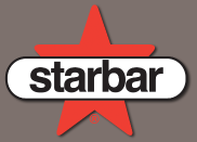 Starbar products logo of a red star and white label with black text